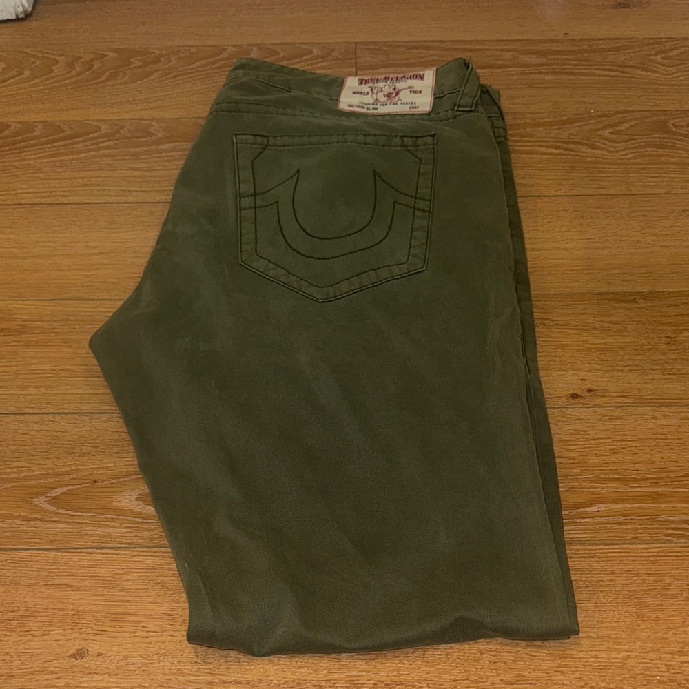 True Religion Men's Slim Straight Jeans in Olive